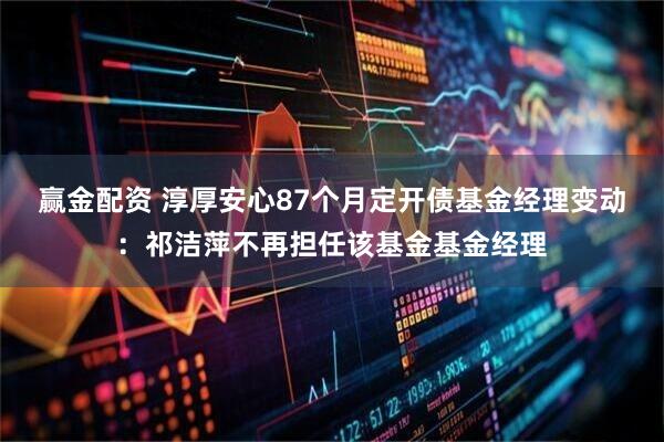 赢金配资 淳厚安心87个月定开债基金经理变动：祁洁萍不再担任该基金基金经理